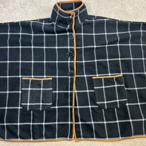 Women's Le Moda Plaid Button Shawl Poncho Black Brown Polyester (size unknown)